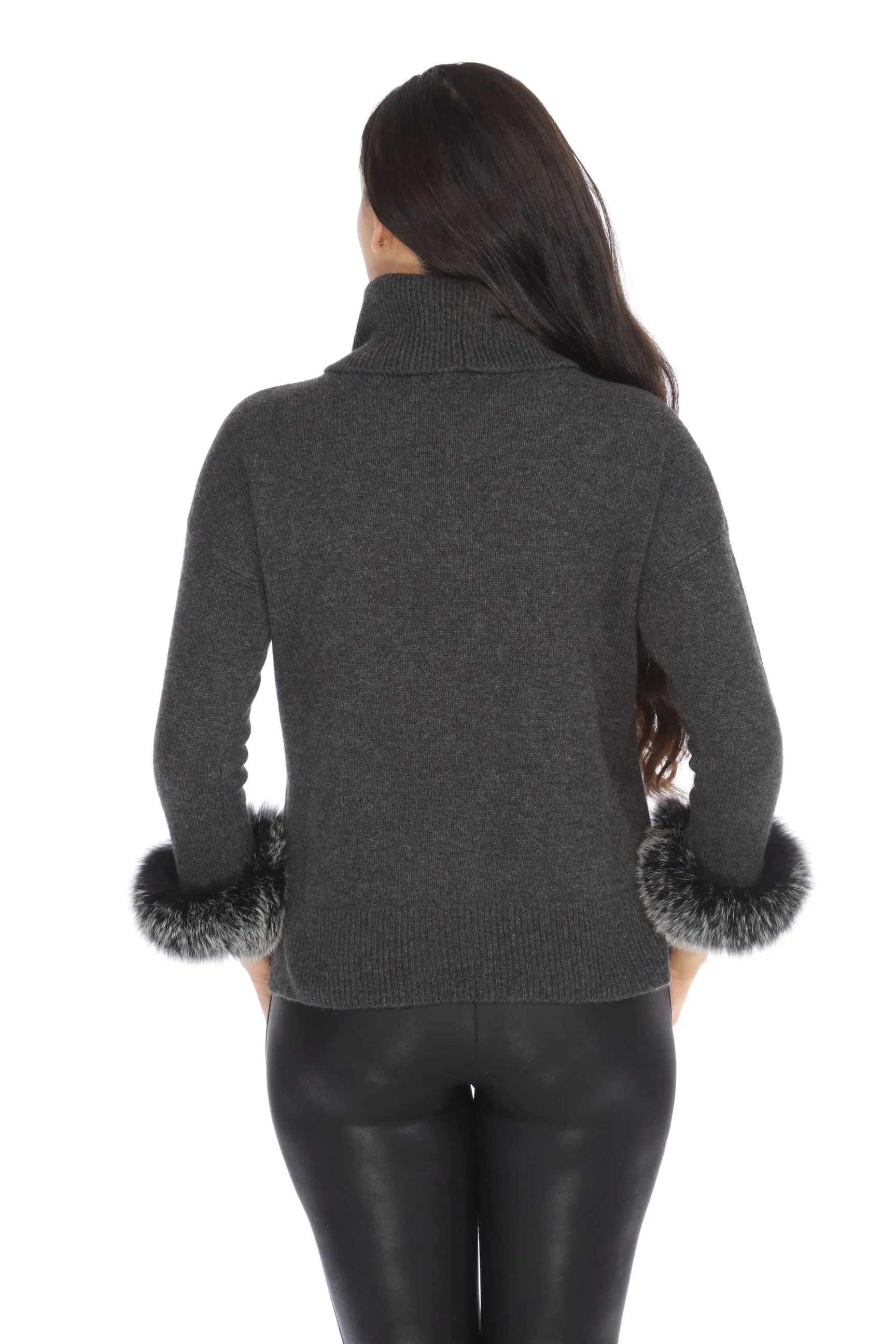 Alashan Luxe 100% Cashmere Quebec Fox Cuff Turtleneck Sweater LX2003