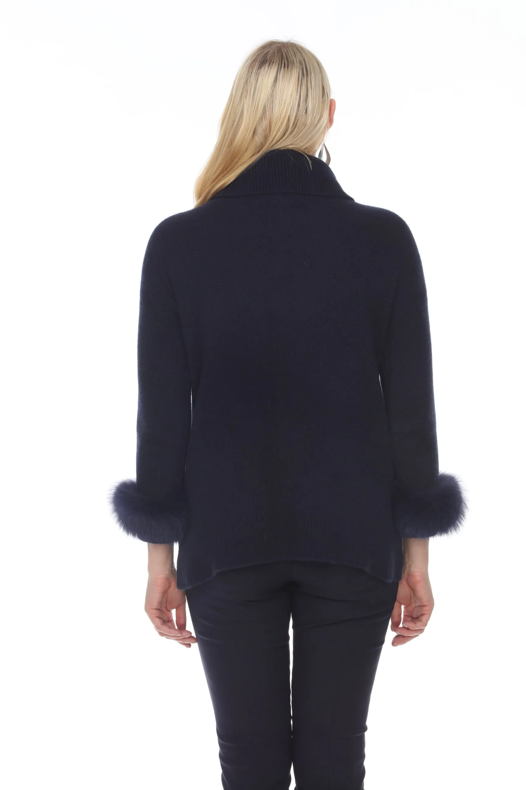 Alashan Luxe 100% Cashmere Quebec Fox Cuff Turtleneck Sweater LX2003