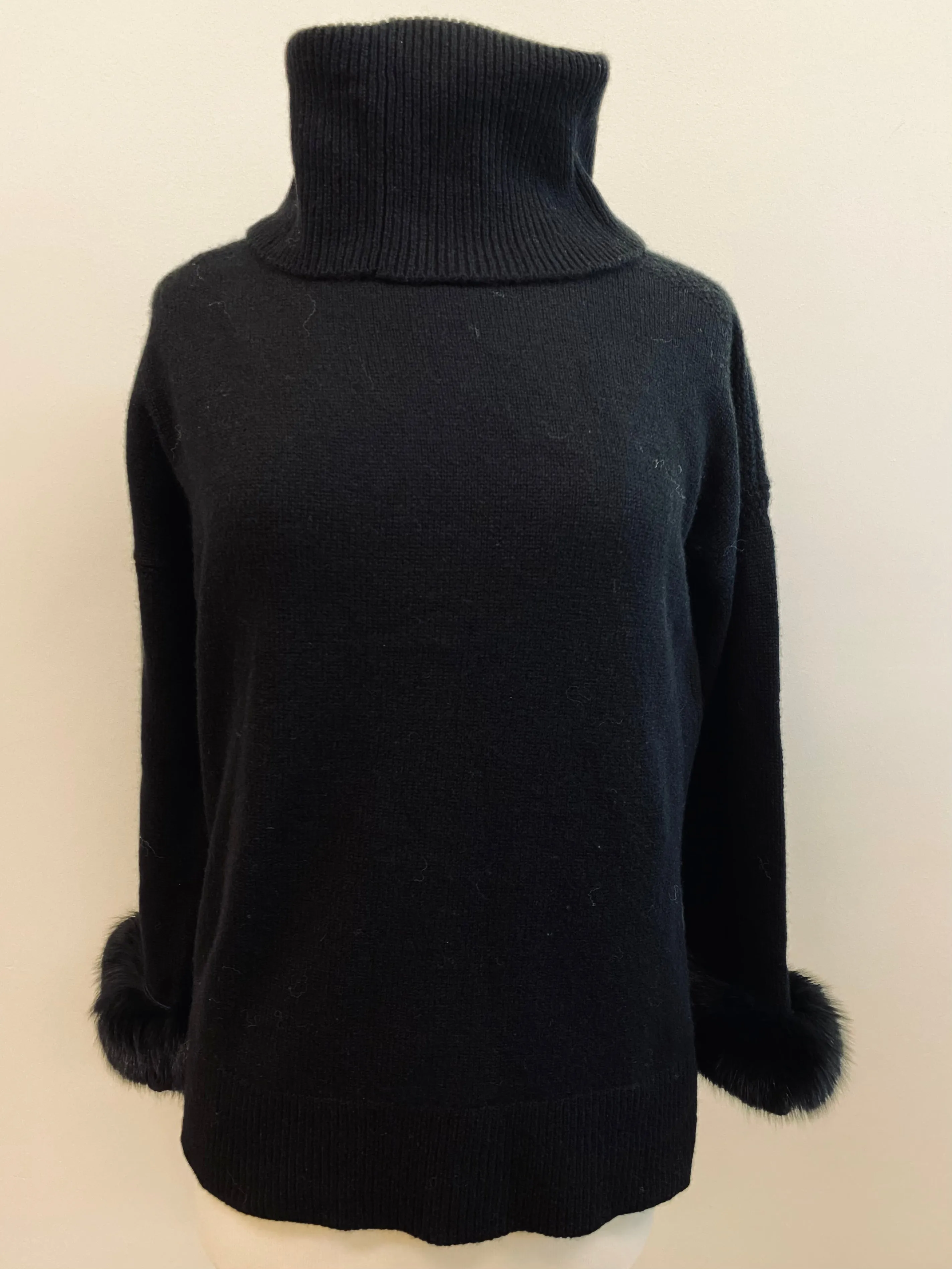 Alashan Luxe 100% Cashmere Quebec Fox Cuff Turtleneck Sweater LX2003