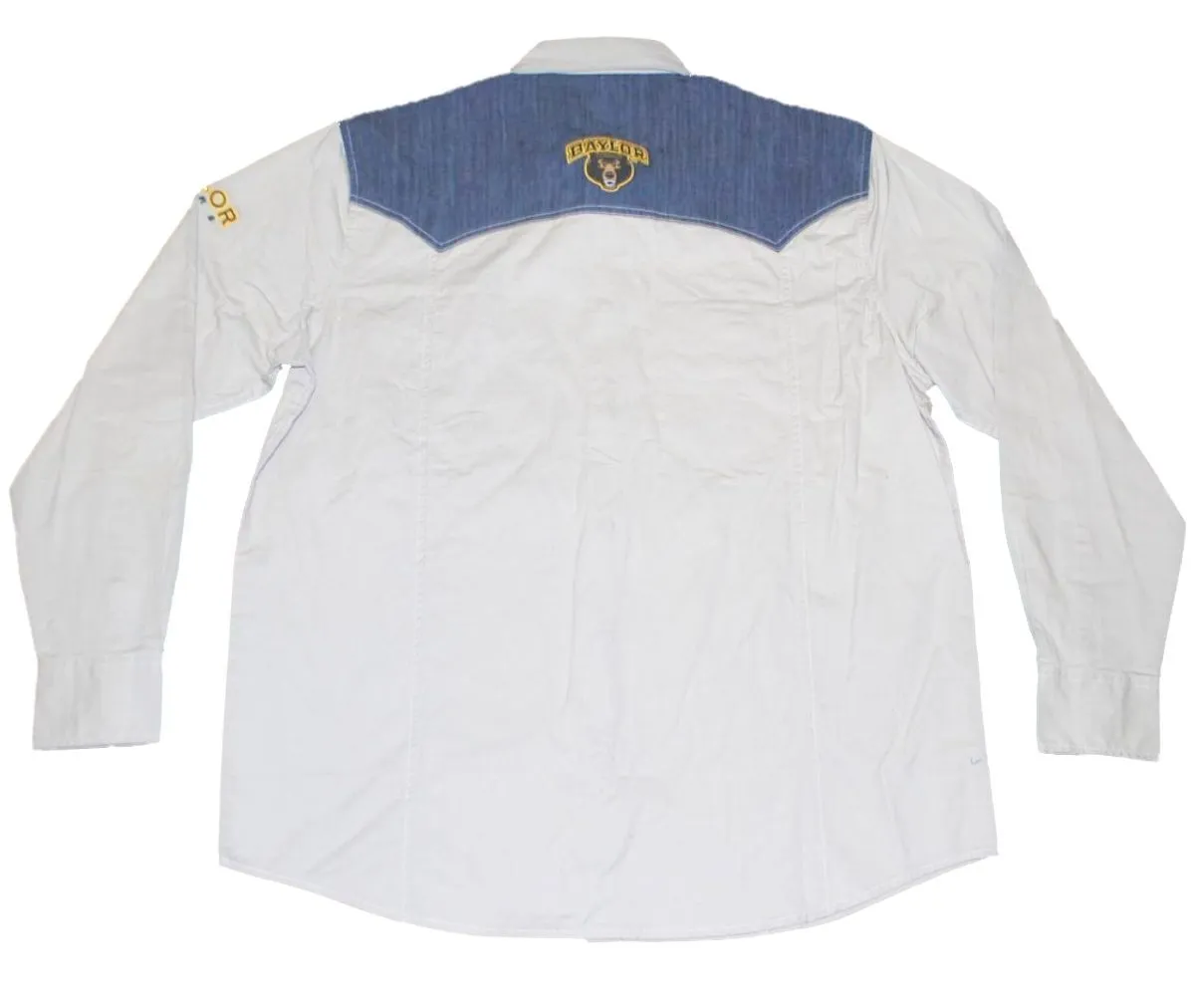 Baylor Bears Chiliwear Beige Denim Shoulder Button Up Long Sleeve T-Shirt (L)