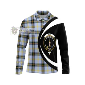 Bell of the Borders Tartan Long Sleeve Polo Shirt with Family Crest Circle Style