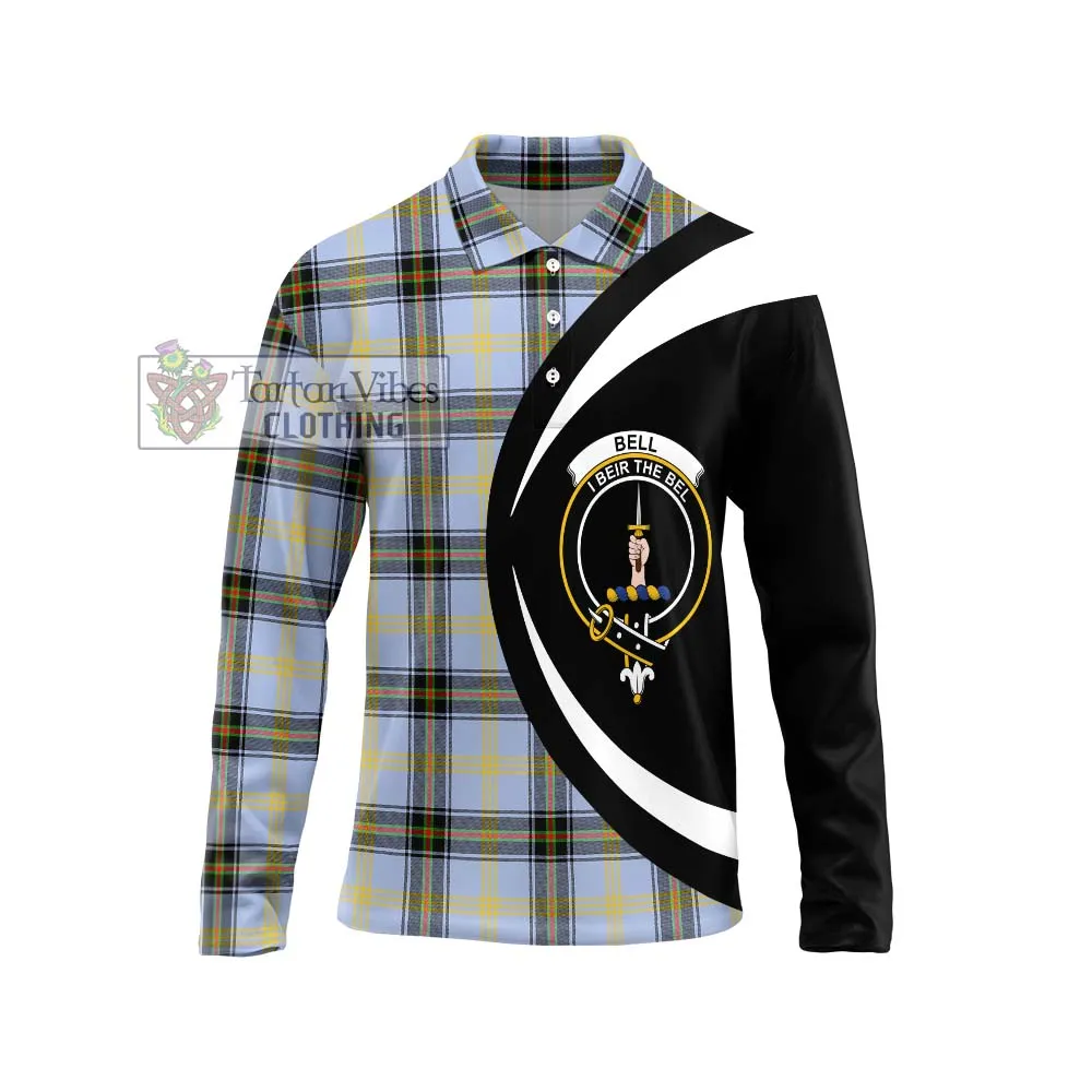 Bell of the Borders Tartan Long Sleeve Polo Shirt with Family Crest Circle Style