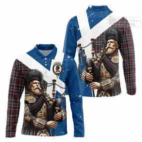 Borthwick Tartan Long Sleeve Polo Shirt with Family Crest Scottish Bagpiper Vibes