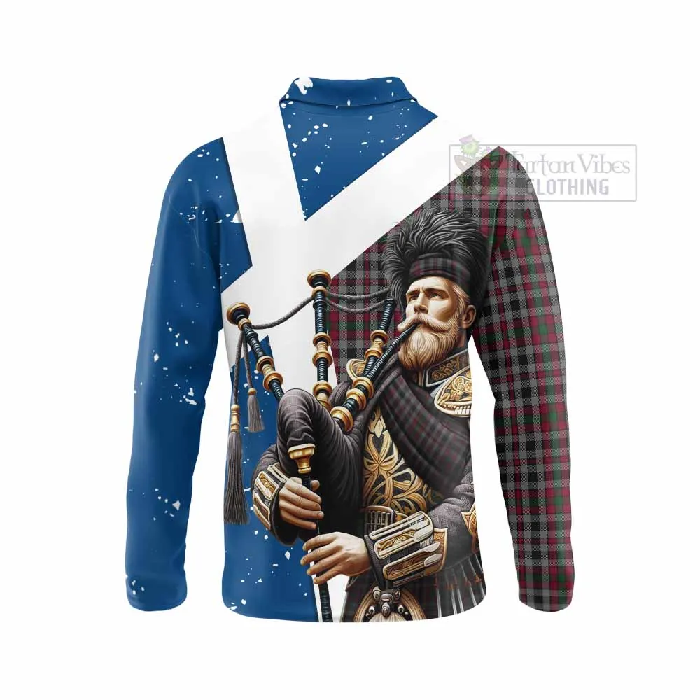 Borthwick Tartan Long Sleeve Polo Shirt with Family Crest Scottish Bagpiper Vibes