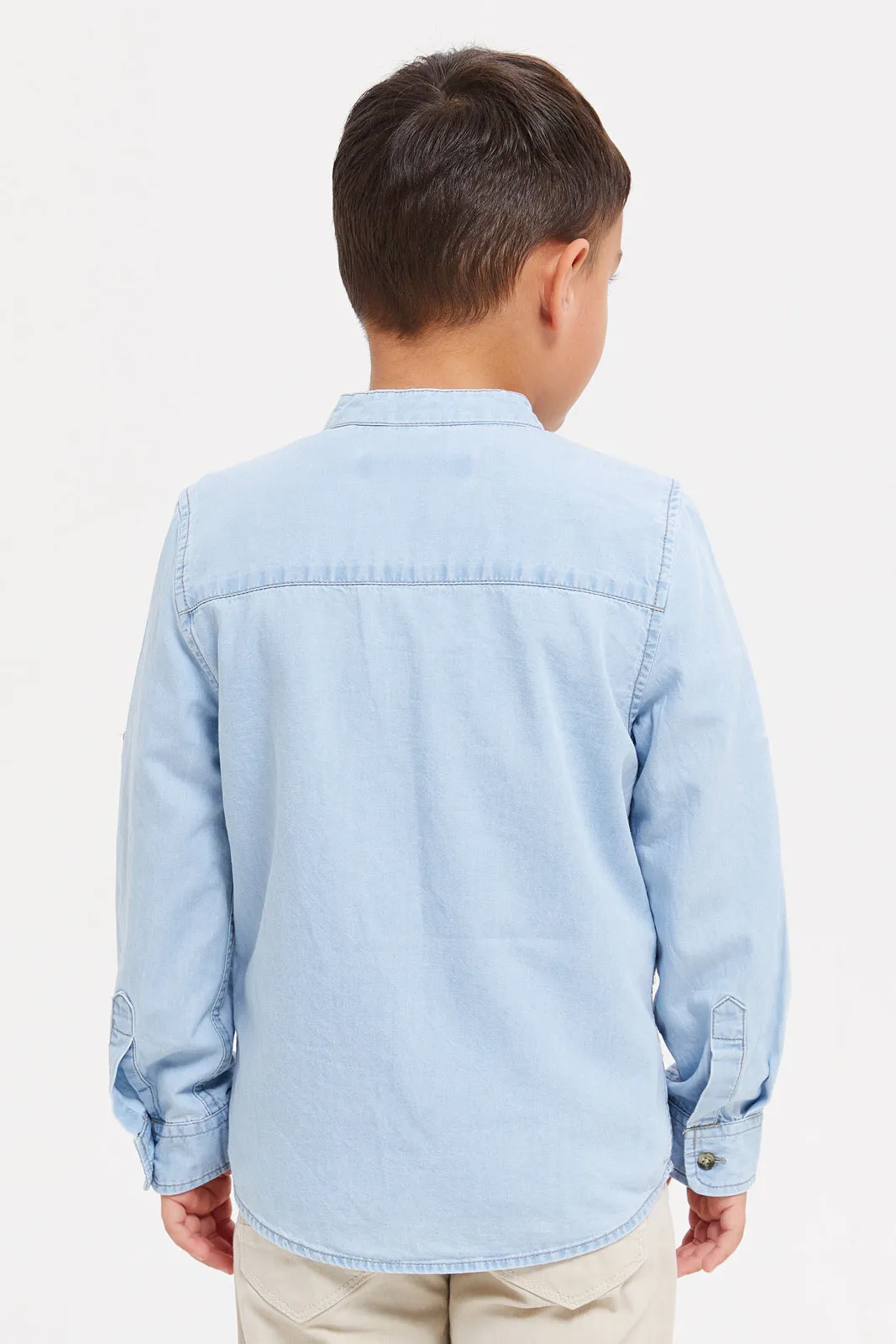 Boys Blue And White Denim Shirt With T-Shirt Set (2 Piece)