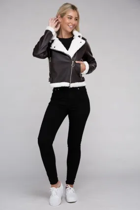 Classic Fit Teddy Trimmed PU Jacket