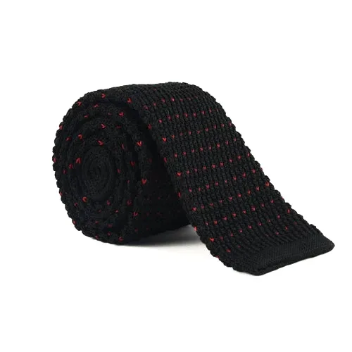 Classy Men Black Red Dot Square Knit Tie