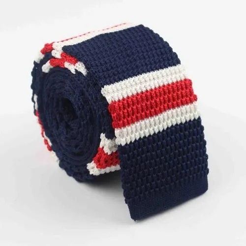 Classy Men Blue Halo Stripe Square Knit Tie