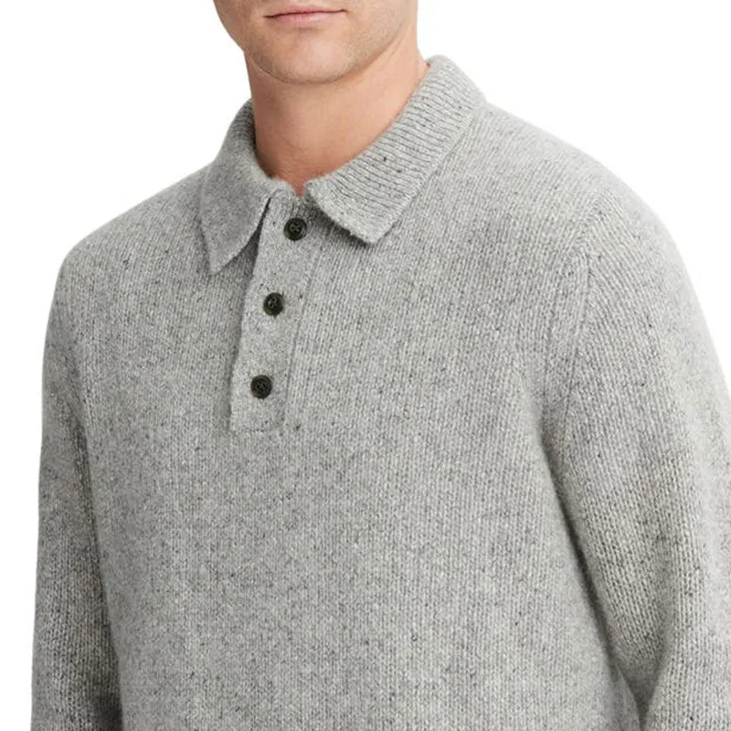 Custom Wholesale Cashmere Blend Men Knit Pullover Sweater - OEM/ODM Manufacturer, Polo Collar, Ribbed Cuffs and Hem, Solid Color