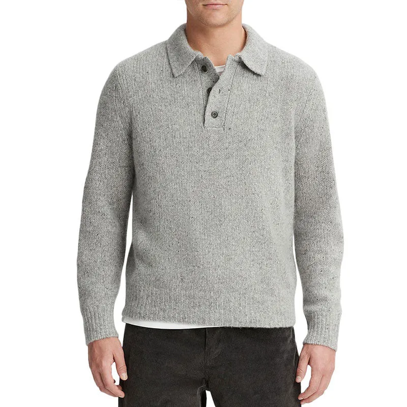 Custom Wholesale Cashmere Blend Men Knit Pullover Sweater - OEM/ODM Manufacturer, Polo Collar, Ribbed Cuffs and Hem, Solid Color