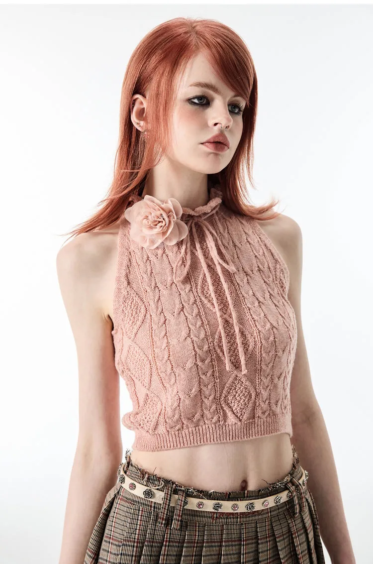 (Final Sale) Knitted ”Rose“ Sleeveless Top