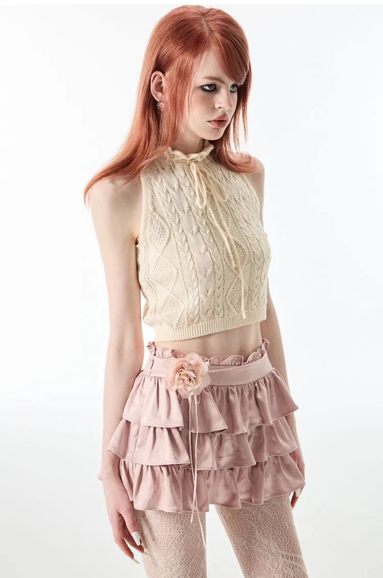 (Final Sale) Knitted ”Rose“ Sleeveless Top