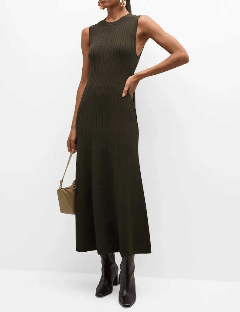 FRAME Shiny Rib Sweater Dress Willow Green