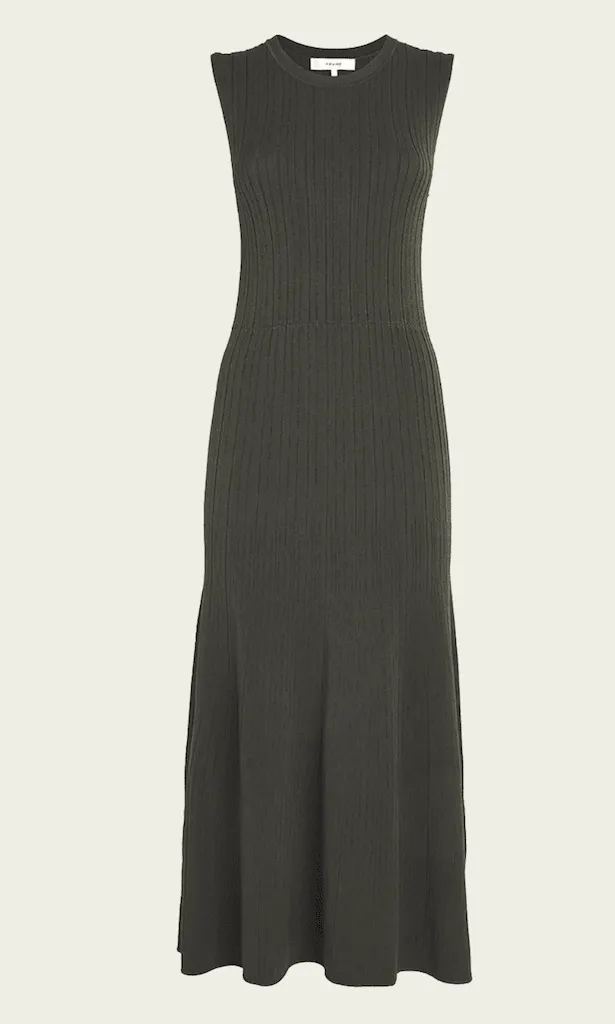 FRAME Shiny Rib Sweater Dress Willow Green