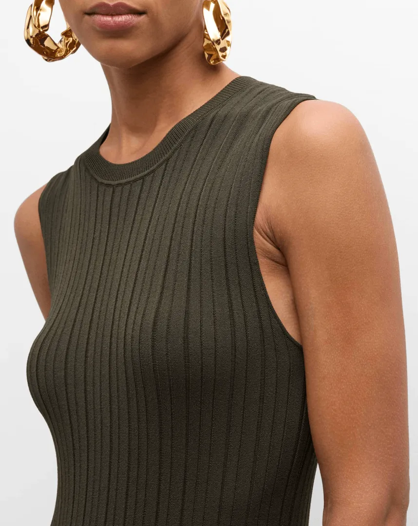 FRAME Shiny Rib Sweater Dress Willow Green