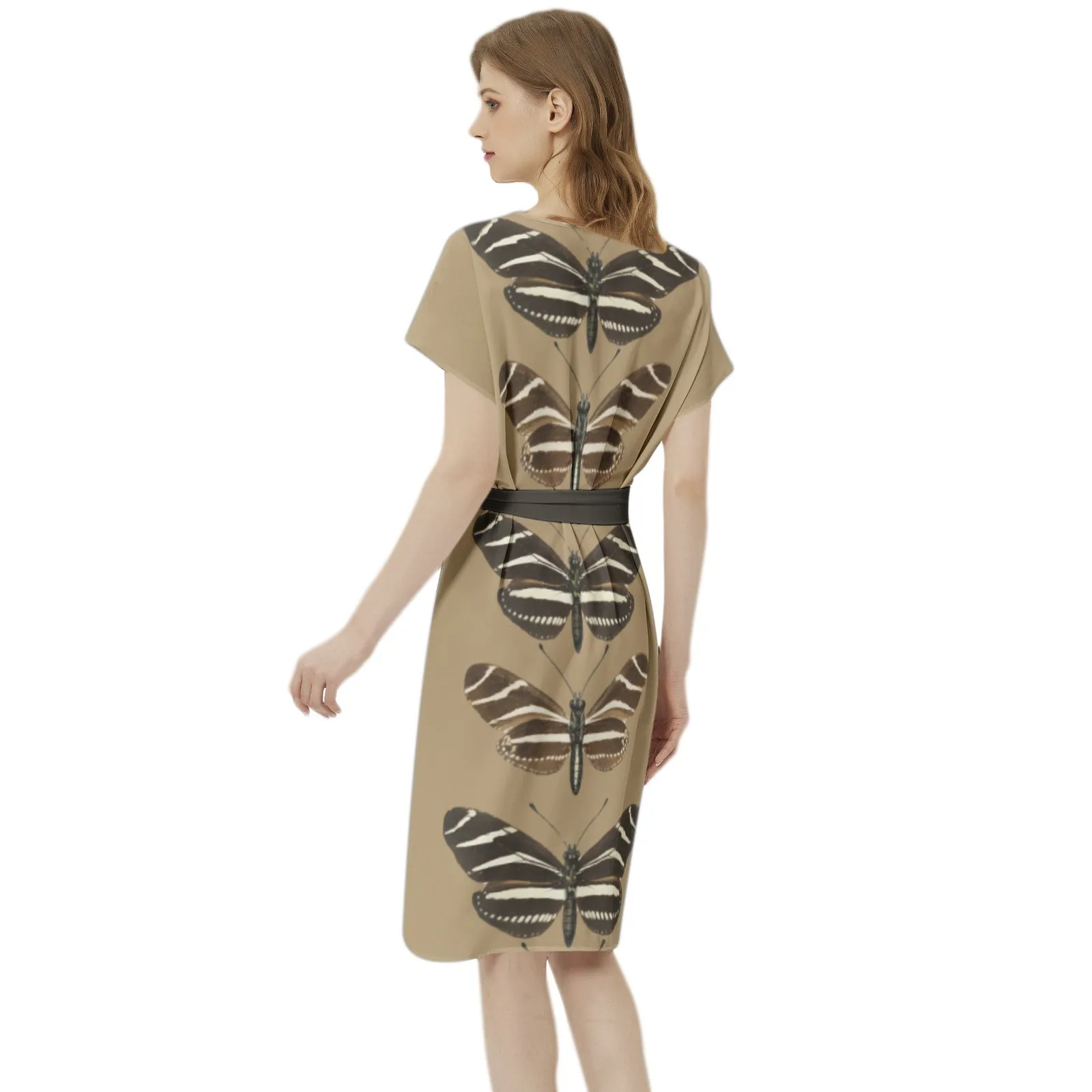 Heliconia Charitonia Batwing Sleeve Notch Neck Casual Dress with Belt