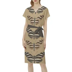 Heliconia Charitonia Batwing Sleeve Notch Neck Casual Dress with Belt