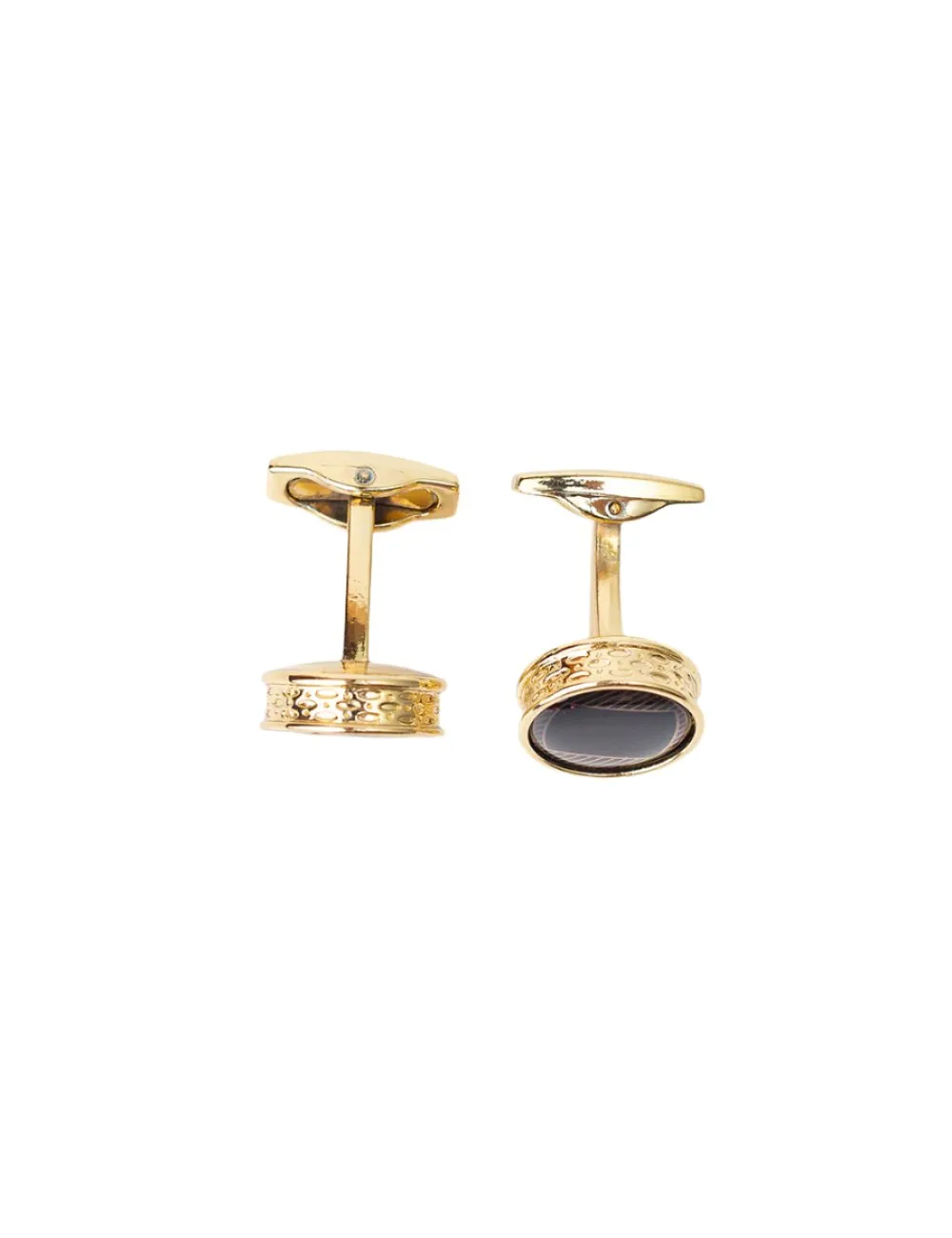 Luxurious Gold Cufflinks with Black Enamel and Diagonal Stripes