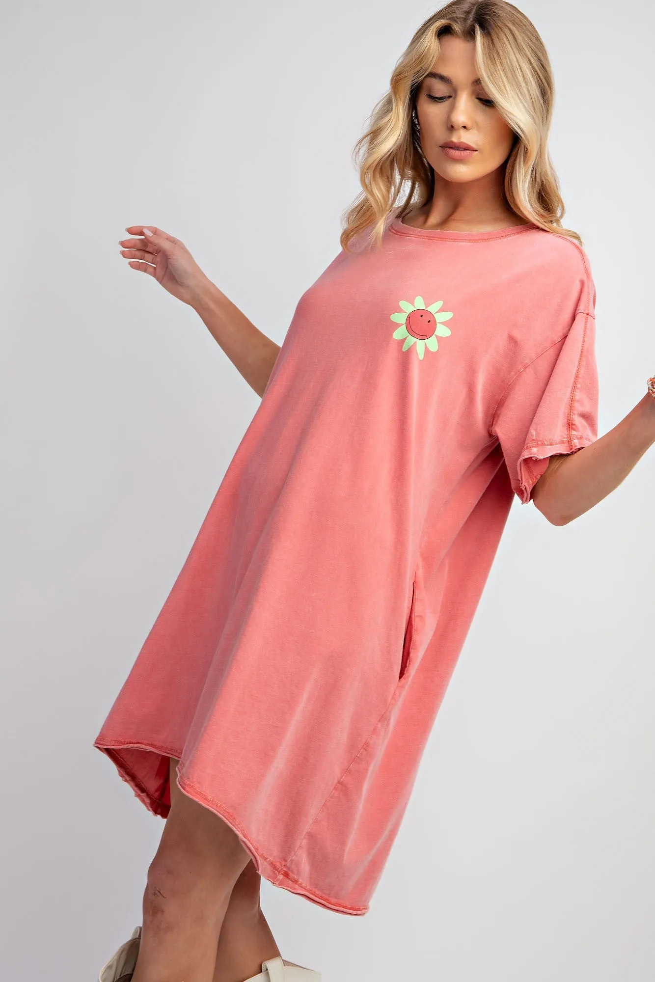 Mario Short Sleeve Floral Print Washed Tunic Dress *FINAL SALE*