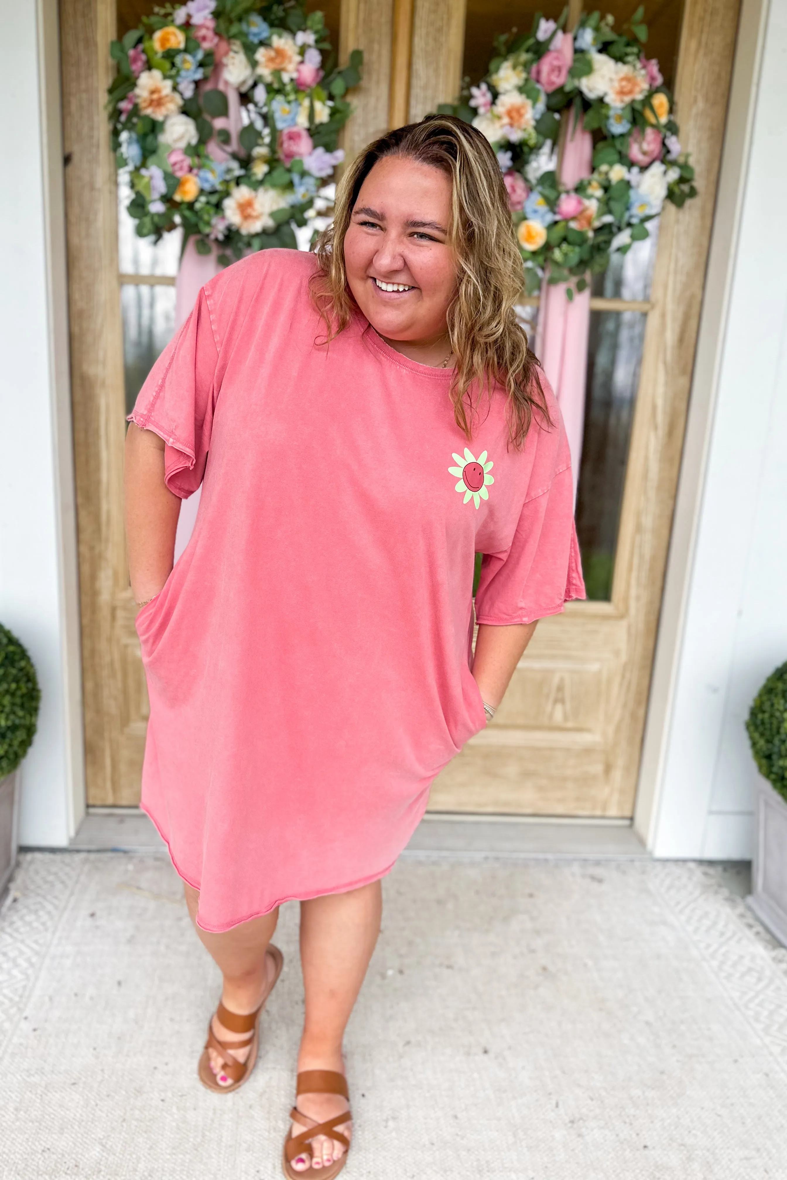 Mario Short Sleeve Floral Print Washed Tunic Dress *FINAL SALE*