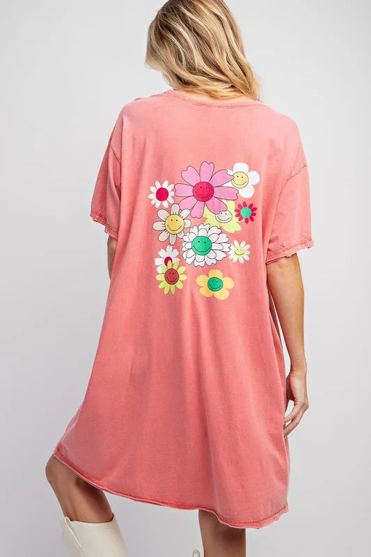 Mario Short Sleeve Floral Print Washed Tunic Dress *FINAL SALE*