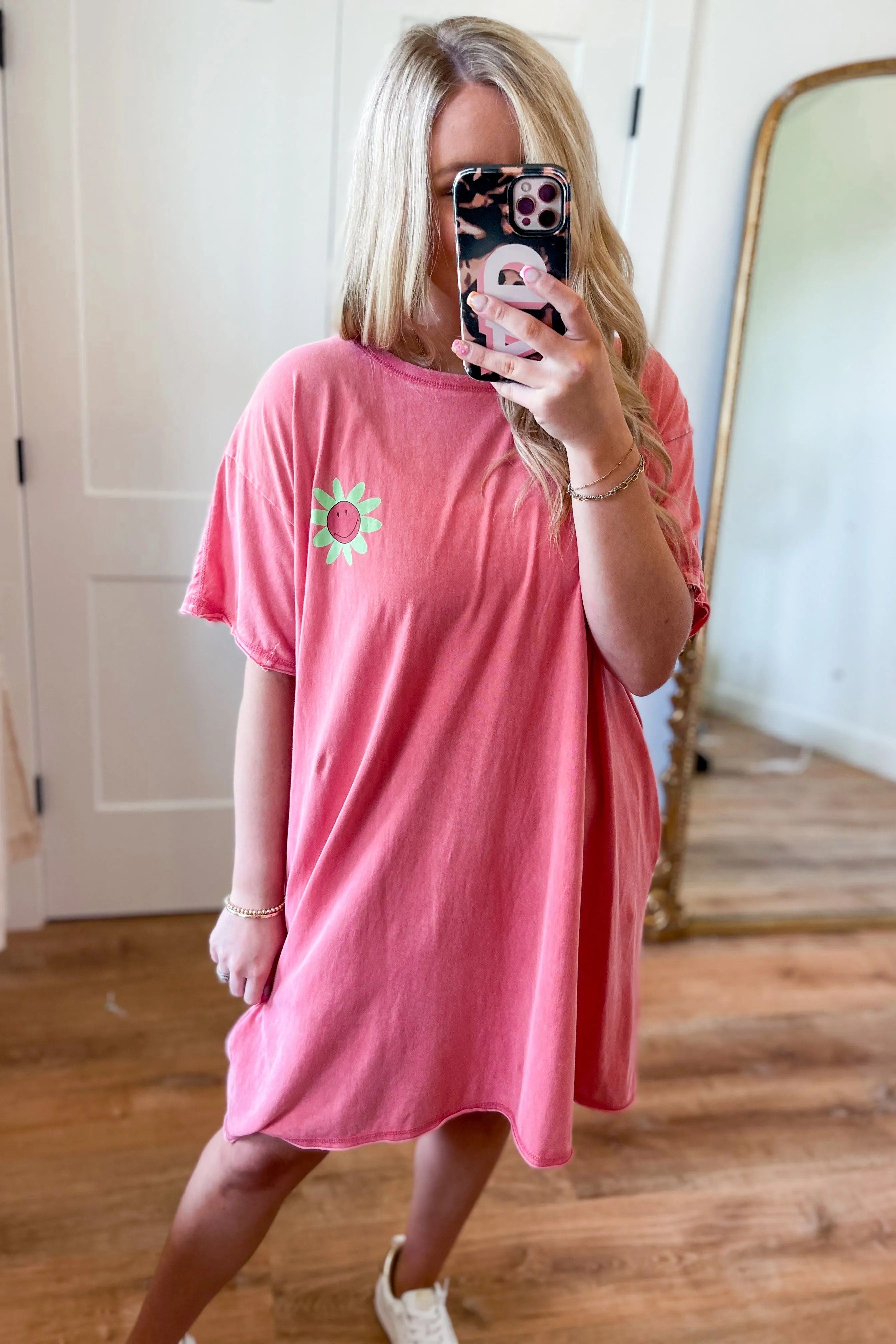 Mario Short Sleeve Floral Print Washed Tunic Dress *FINAL SALE*