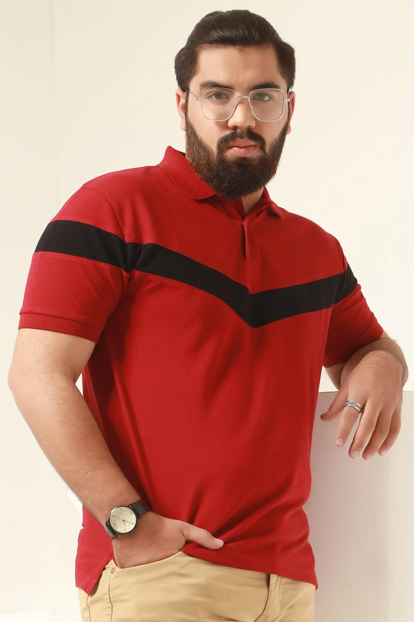 Maroon Chest Stripe Polo (Plus Size) - S20 - MP0048P