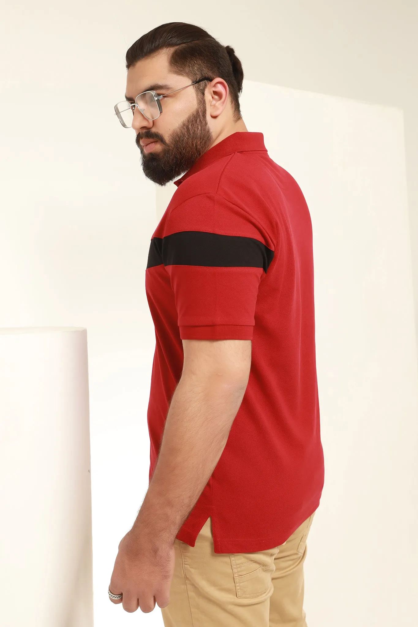 Maroon Chest Stripe Polo (Plus Size) - S20 - MP0048P