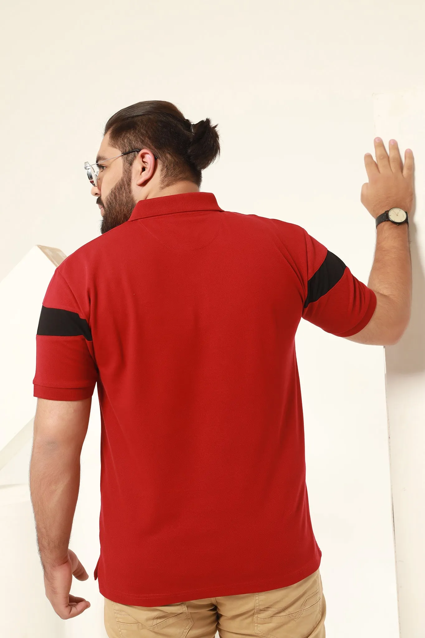 Maroon Chest Stripe Polo (Plus Size) - S20 - MP0048P
