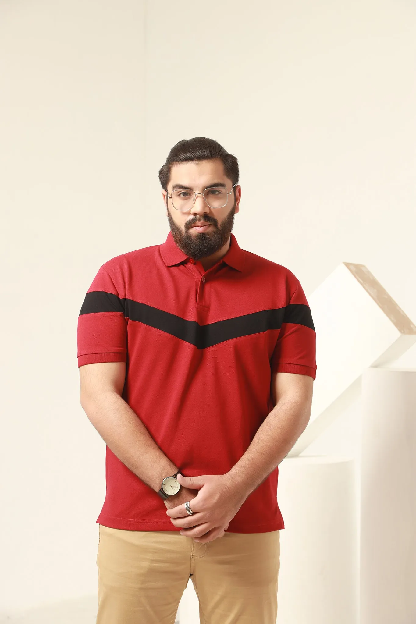 Maroon Chest Stripe Polo (Plus Size) - S20 - MP0048P