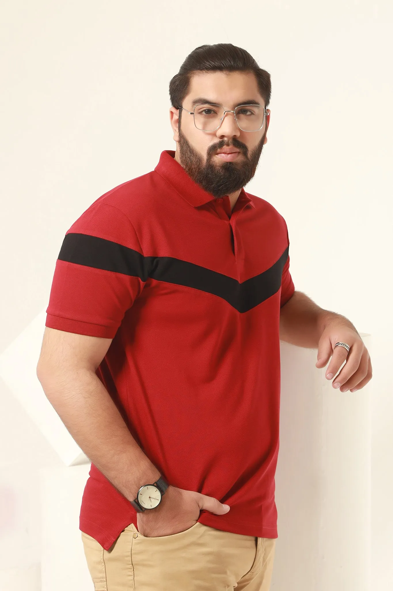 Maroon Chest Stripe Polo (Plus Size) - S20 - MP0048P
