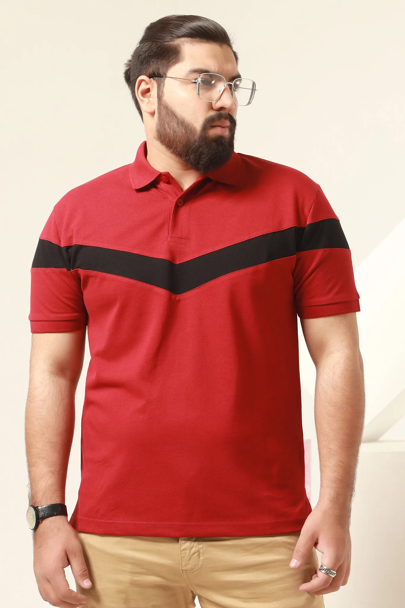 Maroon Chest Stripe Polo (Plus Size) - S20 - MP0048P