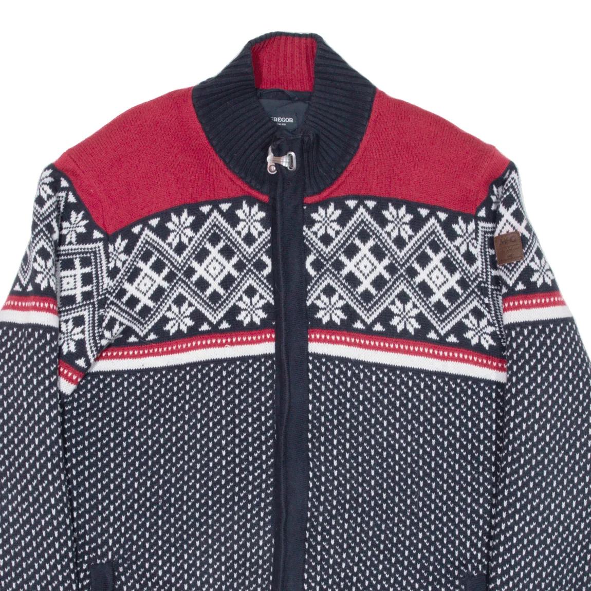 MCGREGOR Quilted Lined Festive Knit Coat Blue Fair Isle Mens 2XL