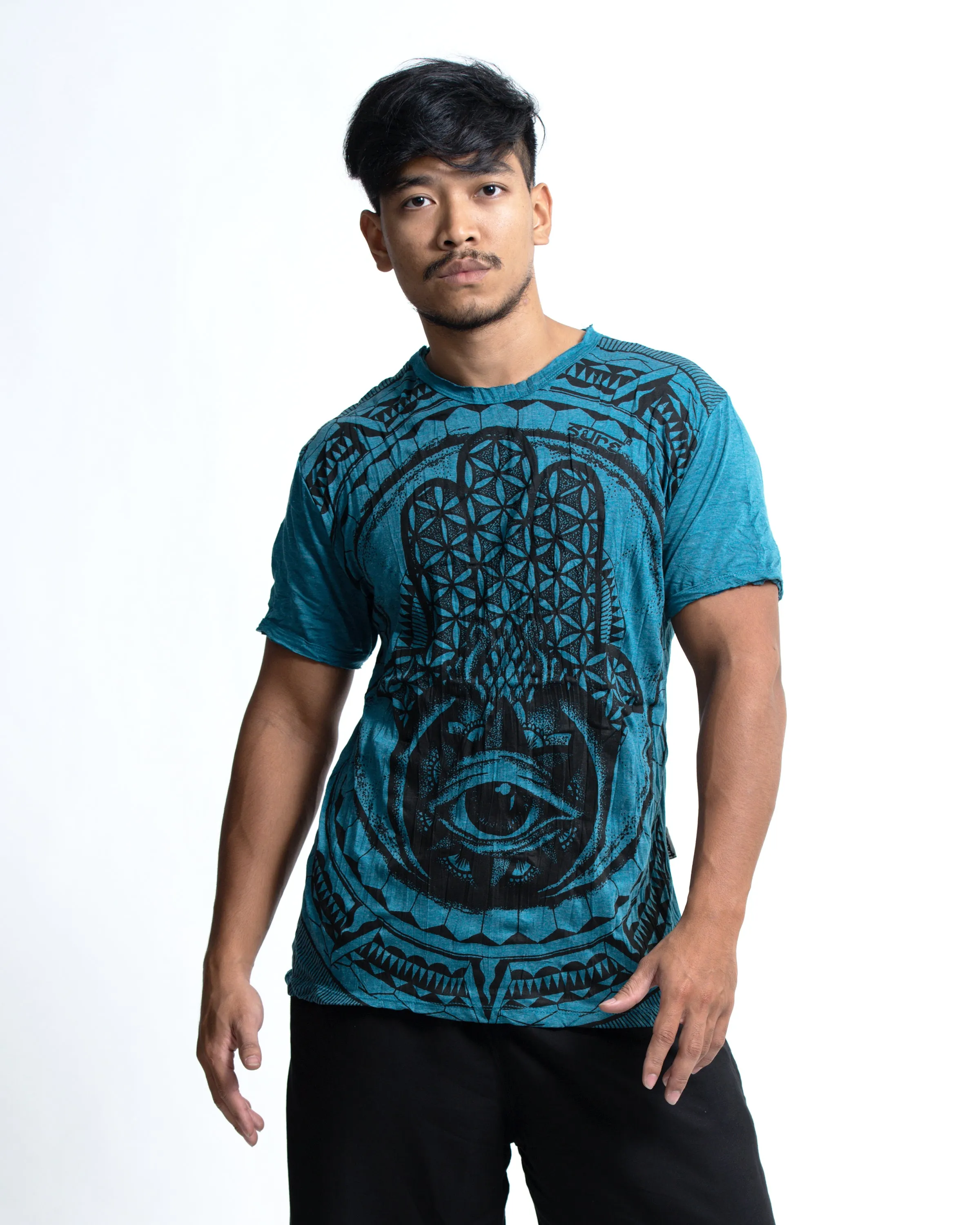 Mens Hamsa Eye  T-Shirt in Denim Blue