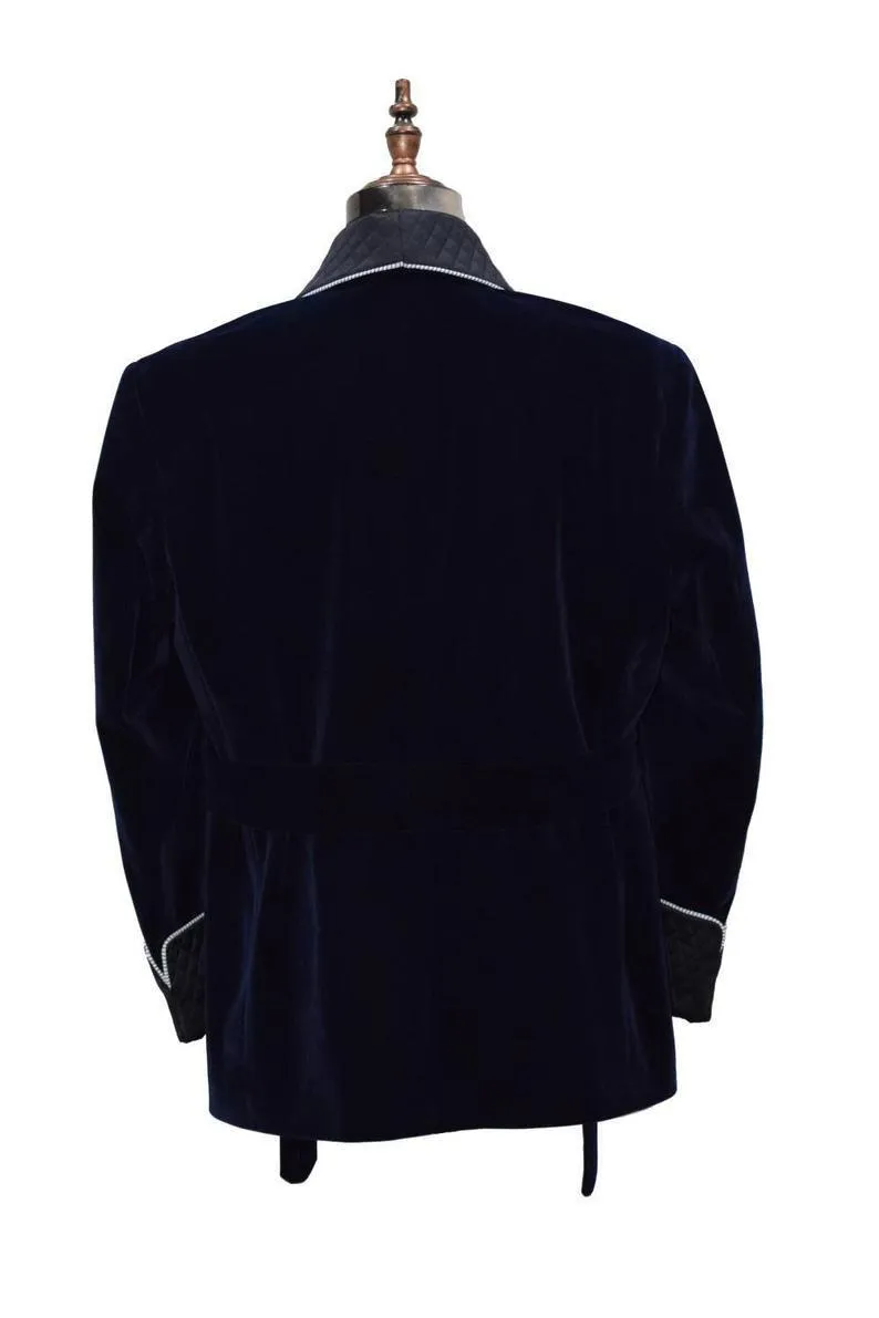 Men's Quilted Jacket Hosting Dinner Party Wear Navy Blue Velvet Jacket Blazers