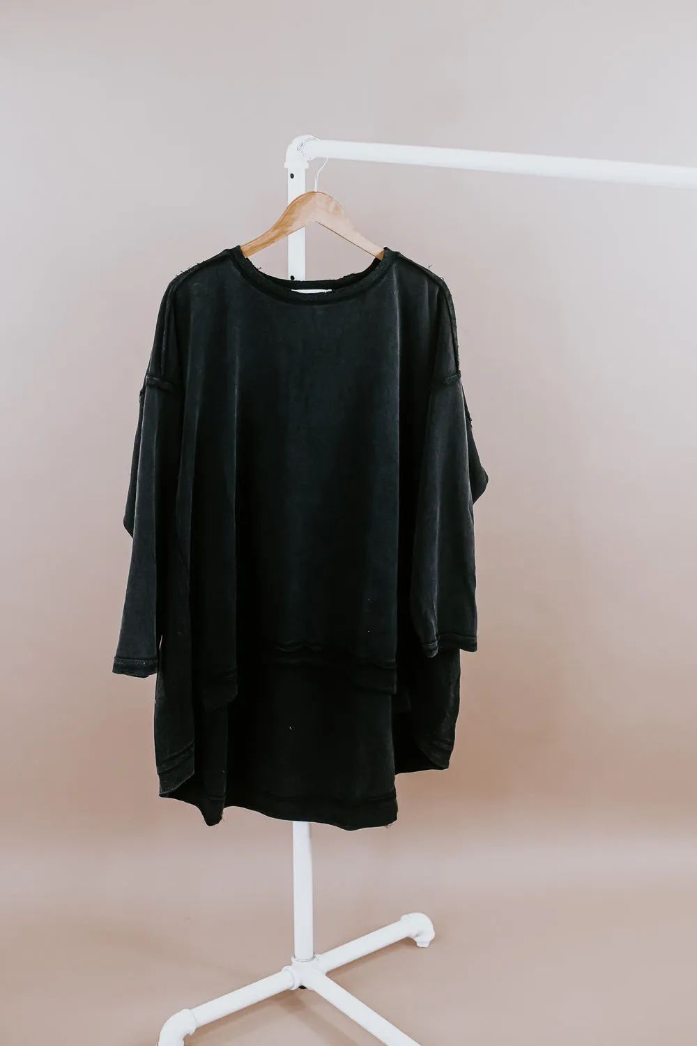 Mineral Washed Oversized Tunic Pullover, Black
