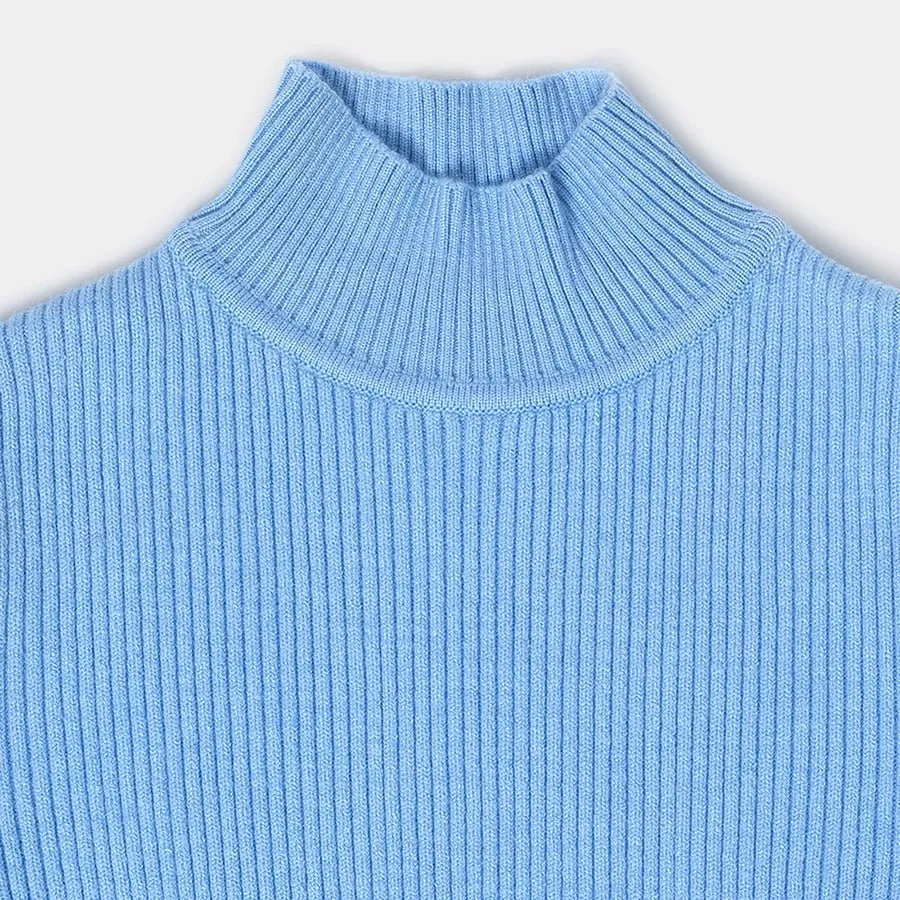 Misty Knitted Thermal Blue Top with Turtle Neck