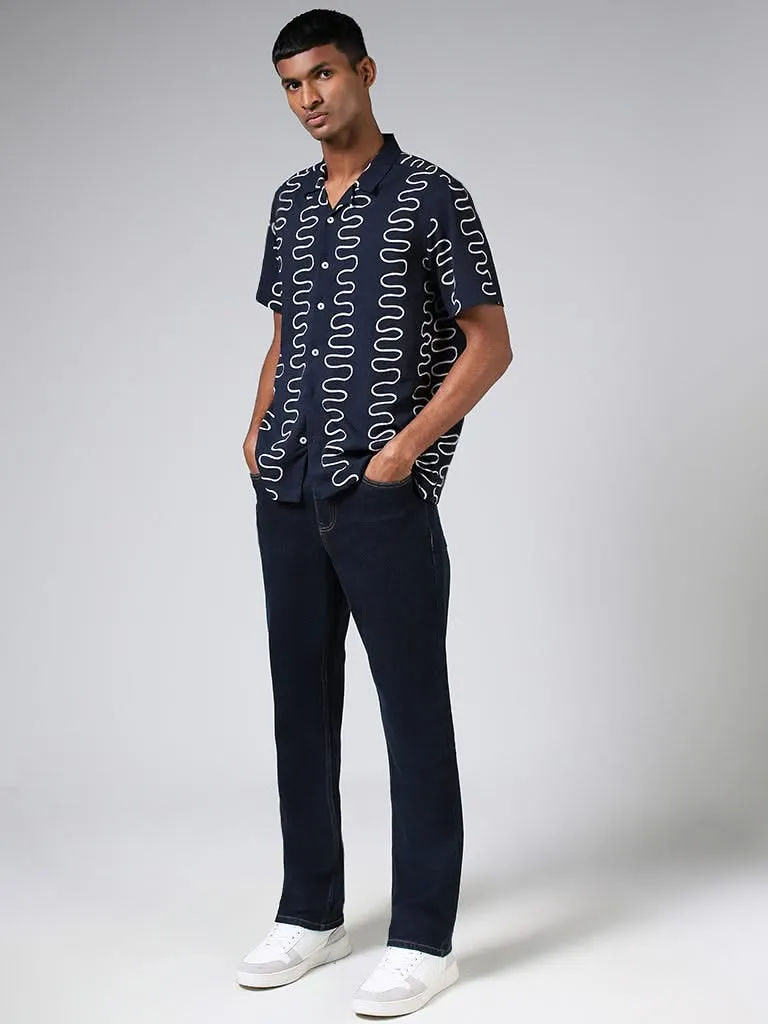 Nuon Navy Printed Resort-Fit Shirt