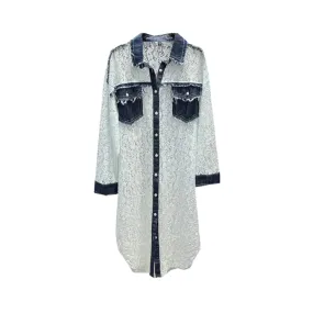 Pre Order:  Denim Patchwork Lace Shirt