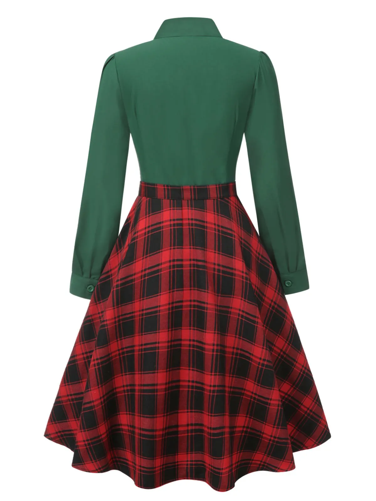 [Pre-Sale] 2PCS 1950s Tie-Neck Green Blouse & Red Plaid Skirt