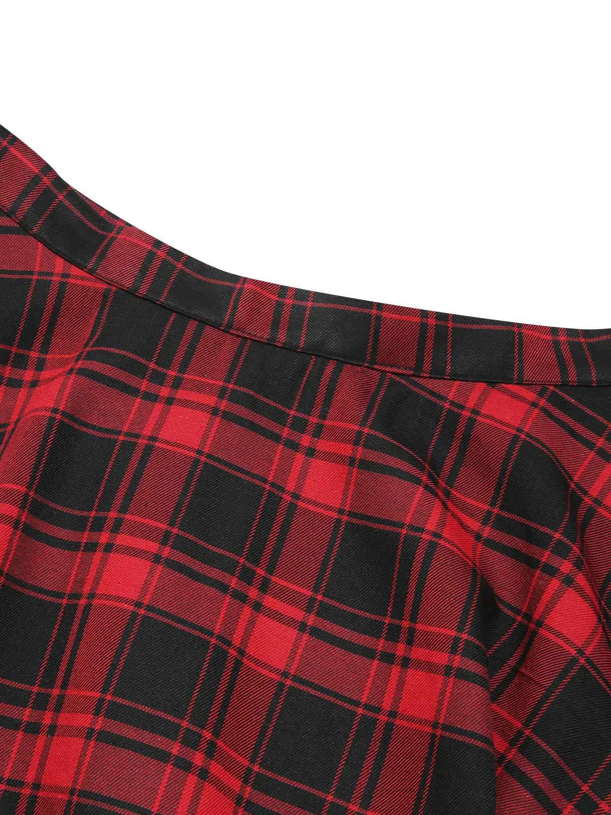 [Pre-Sale] 2PCS 1950s Tie-Neck Green Blouse & Red Plaid Skirt