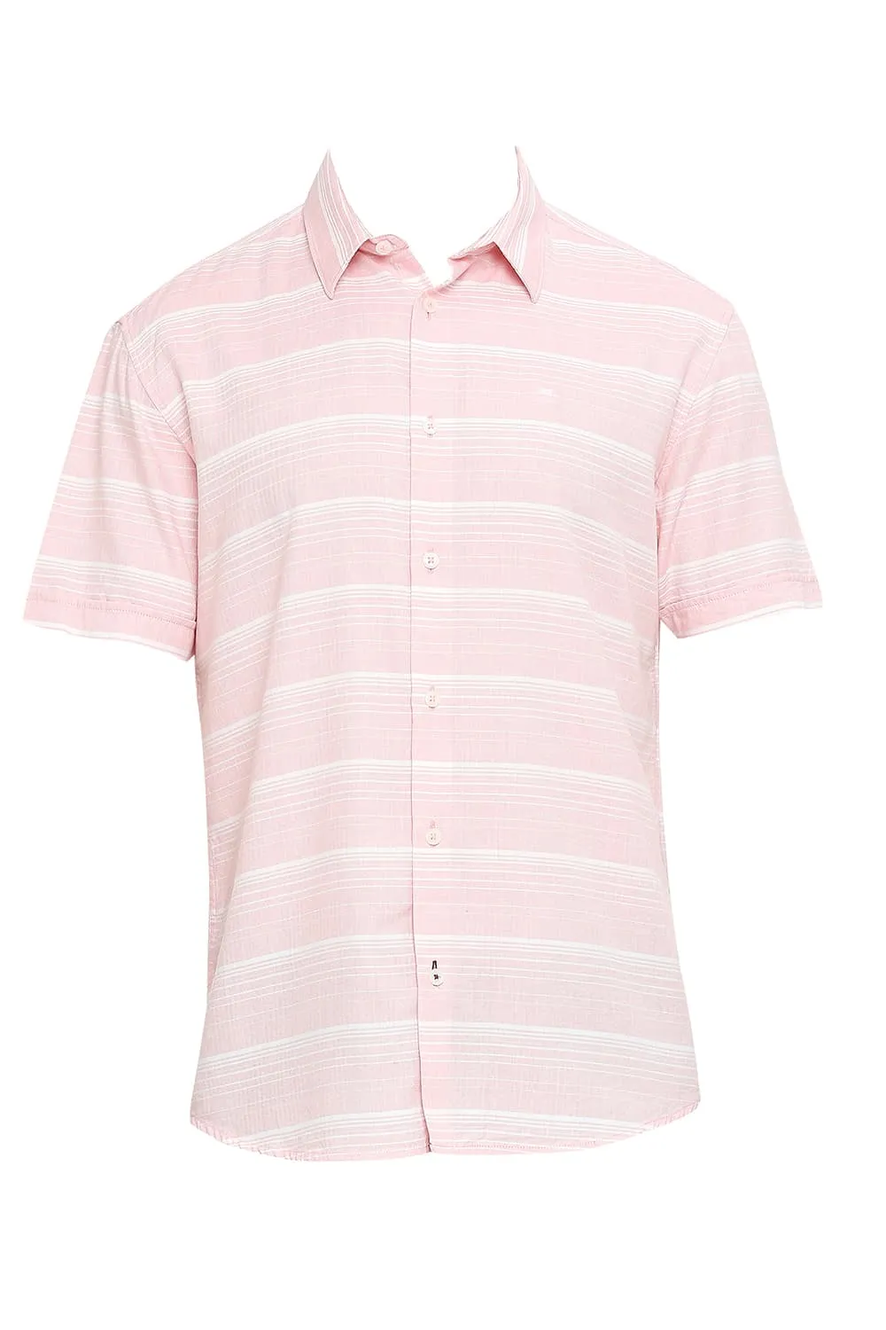 Slim Fit Cotton Tencel Weft Herringbone Stripe Halfsleeves Shirt