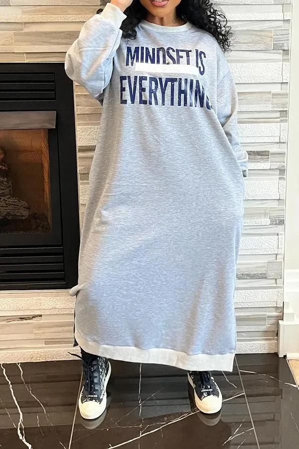 Stylish Letter Printed Denim Sweater Dress