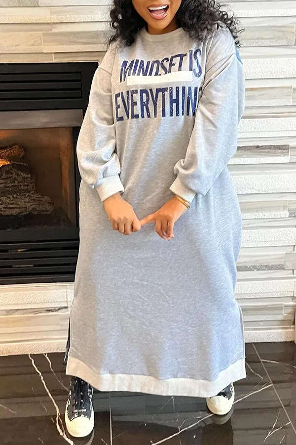 Stylish Letter Printed Denim Sweater Dress