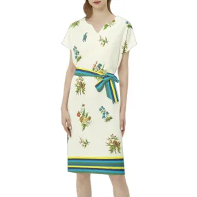 Summertime Batwing Sleeve Notch Neck Casual Dress with Belt