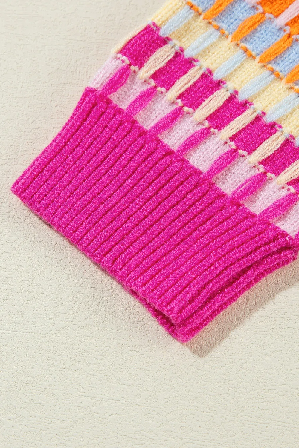 TEEK - Hot Pink Contrast Stitch Stripe Half Sleeve Knit Top