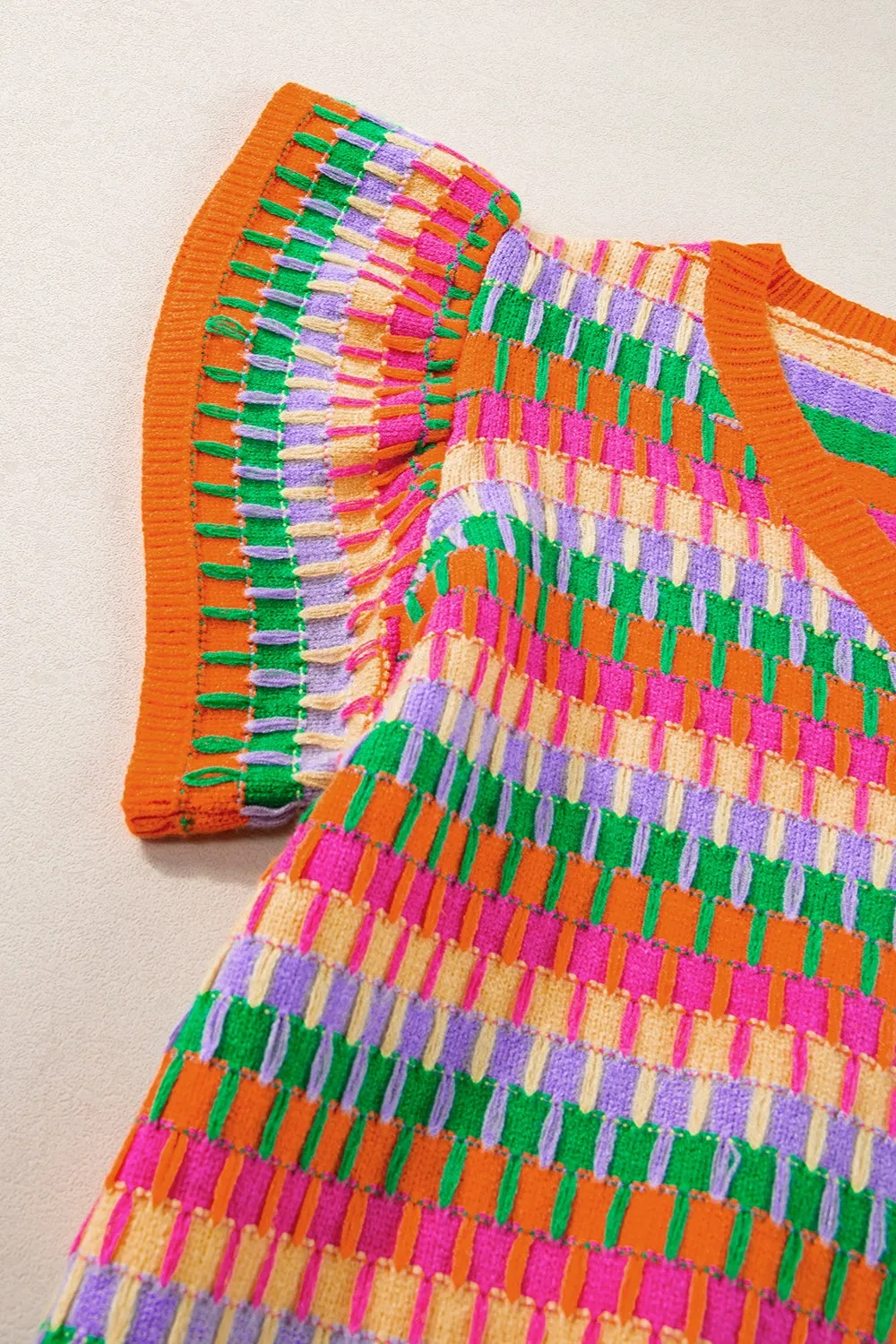 TEEK - V-Neck Cap Sleeve Knit Top