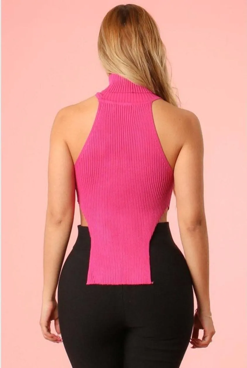 Turtleneck Front Ring Top (Fuchsia)