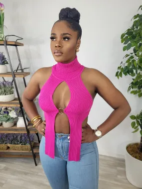 Turtleneck Front Ring Top (Fuchsia)