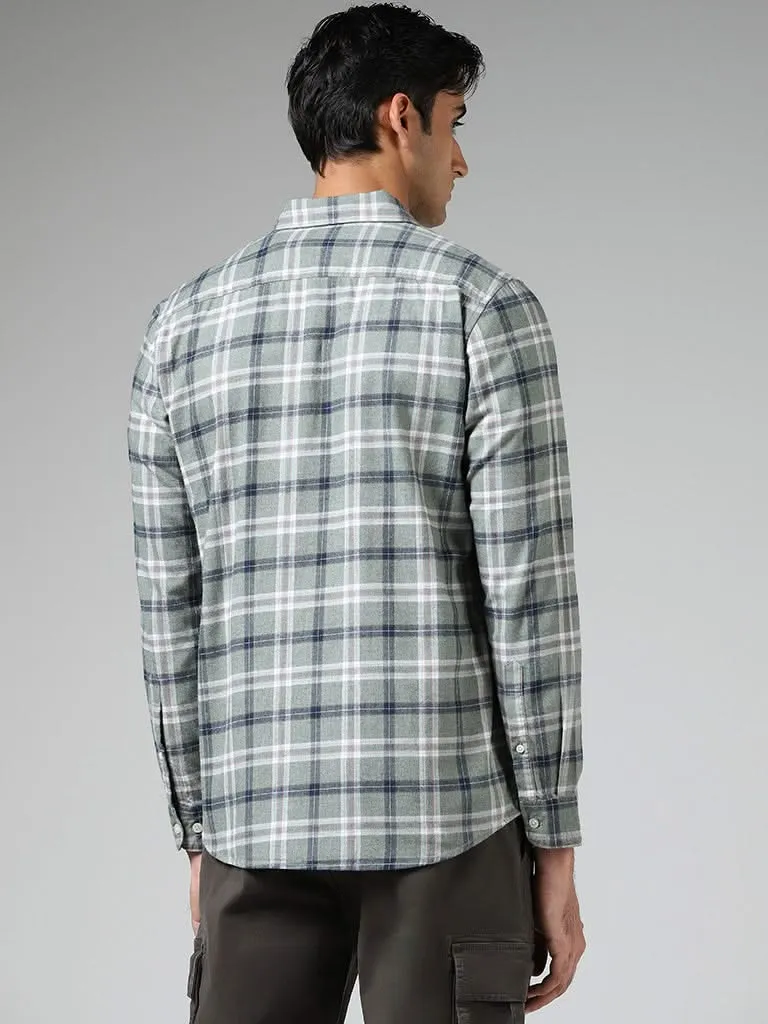 WES Casuals Sage Plaid Checked Cotton Relaxed-Fit Shirt